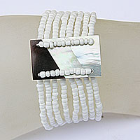 BRACCIALI PERLINE 8 FILI CIONDOLO MADREPERLA