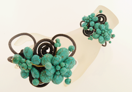 BRACCIALE FIORE CON PIETRE E CORDINO CERATO - Image 2