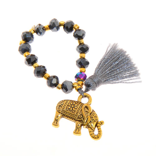 ANELLI ELASTICO TASSEL KRISTAL ELEFANTE LARGE COLORE ORO - Image 11