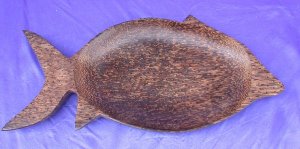 VASSOIO PER SALSE IN COCCO PESCE 2 SCOMPARTI CM 35X17