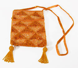 PORTAPASSAPORTO TRACOLLA CON PAILLETTES E FRANGE CM 17X22