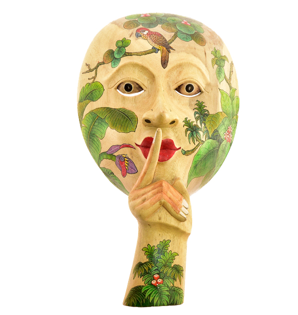 MASCHERA SUIT DIPINTA IN LEGNO DI IBISCO CM30 - Image 2