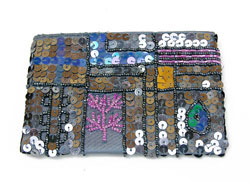 PORTAMONETINE IN TESSUTO PERLINE E PAILLETTES cm 14x9,5