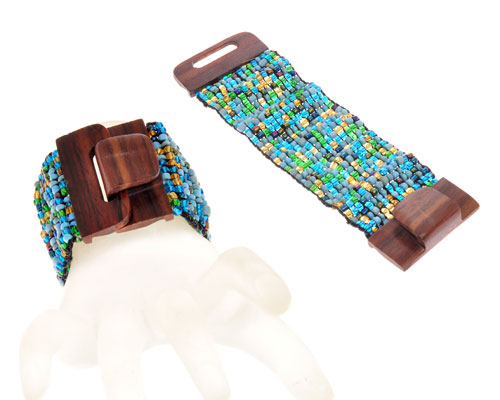 BRACCIALI ELASTICI PERLINE E FIBBIA IN LEGNO - Image 12