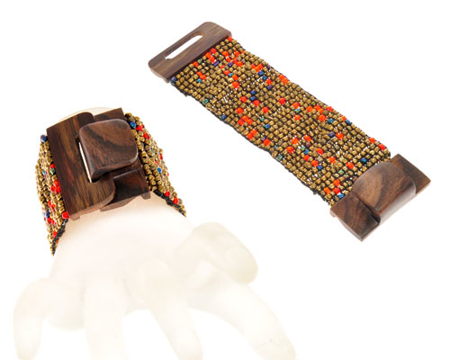 BRACCIALI ELASTICI PERLINE E FIBBIA IN LEGNO - Image 13