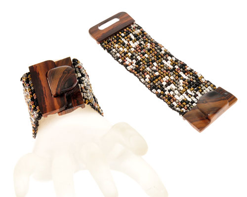 BRACCIALI ELASTICI PERLINE E FIBBIA IN LEGNO - Image 14