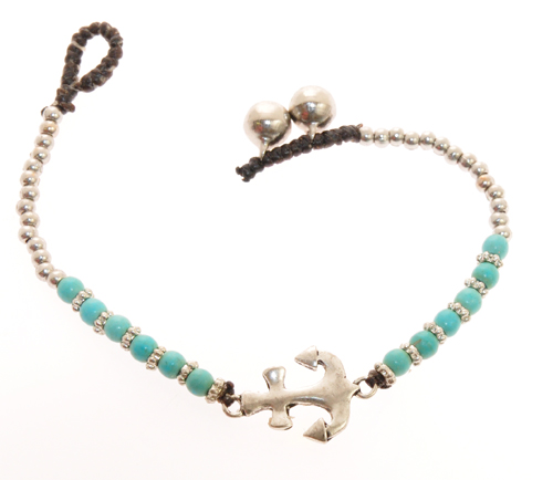 BRACCIALI THAI CON CORDINO CERATO SILVER PLATED ANCORA - Image 2