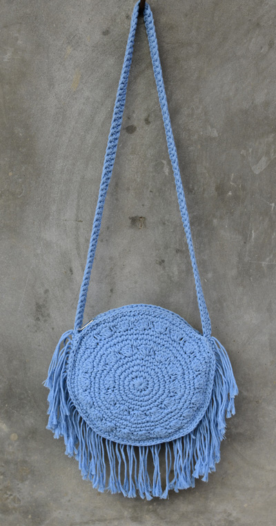 BORSA ROTONDA IN COTONE LAVORATA A MACRAME CON FRANGE CM 42 IL