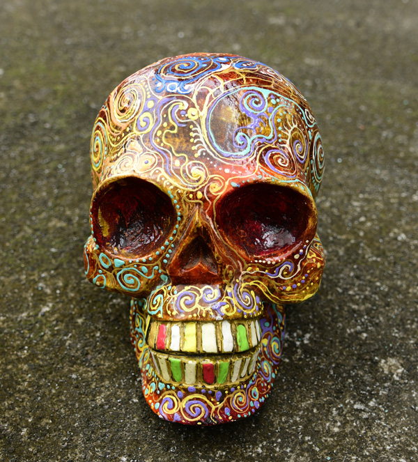 SCULTURA TESCHIO IN LEGNO DI ALBESIA DIPINTO CM 20 CIRCA - Image 3