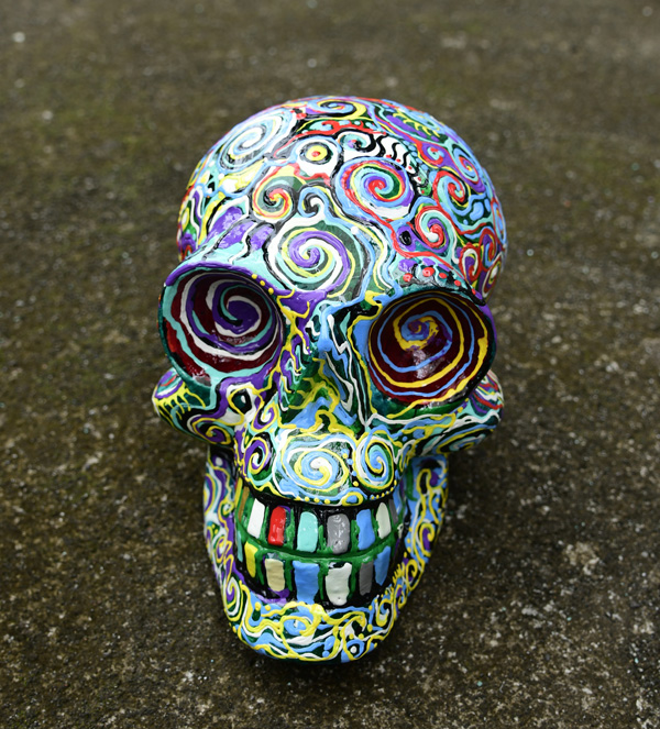 SCULTURA TESCHIO IN LEGNO DI ALBESIA DIPINTO CM 20 CIRCA - Image 4