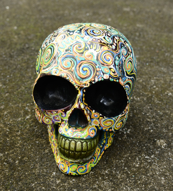 SCULTURA TESCHIO IN LEGNO DI ALBESIA DIPINTO CM 20 CIRCA - Image 5