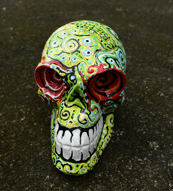 SCULTURA TESCHIO IN LEGNO DI ALBESIA DIPINTO CM 20 CIRCA - Image 10