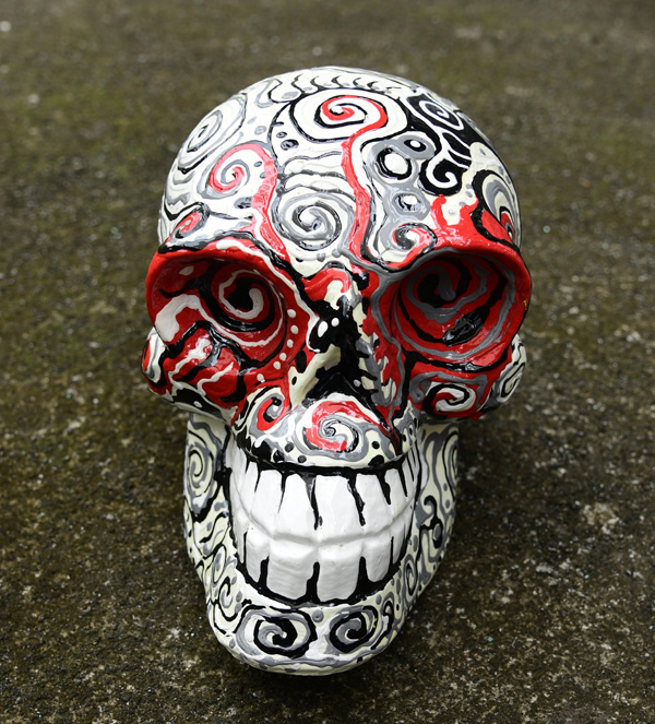 SCULTURA TESCHIO IN LEGNO DI ALBESIA DIPINTO CM 20 CIRCA - Image 11