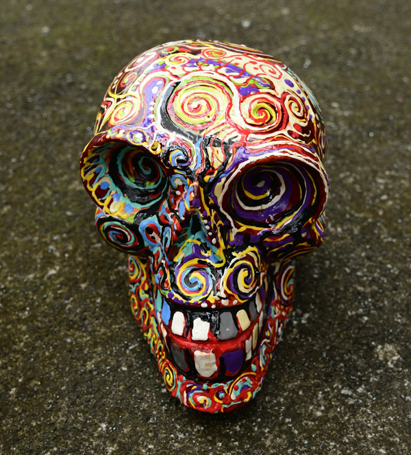 SCULTURA TESCHIO IN LEGNO DI ALBESIA DIPINTO CM 20 CIRCA - Image 13