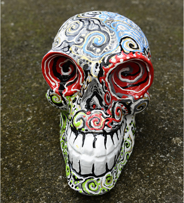 SCULTURA TESCHIO IN LEGNO DI ALBESIA DIPINTO CM 20 CIRCA - Image 16