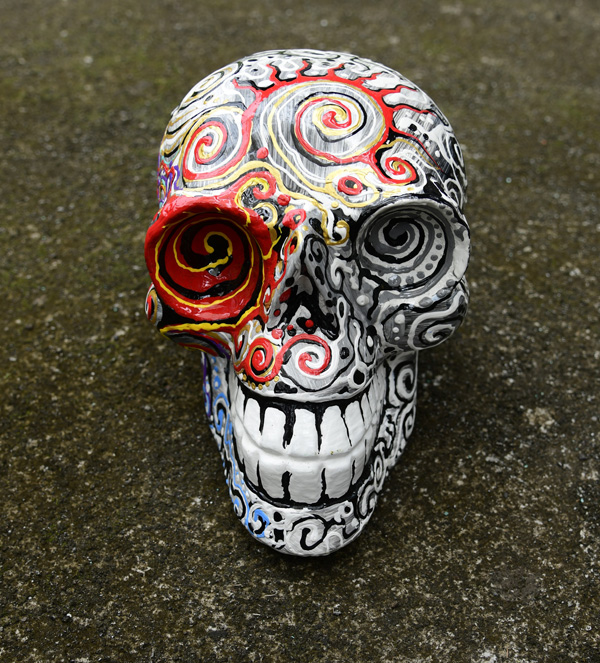 SCULTURA TESCHIO IN LEGNO DI ALBESIA DIPINTO CM 20 CIRCA - Image 17