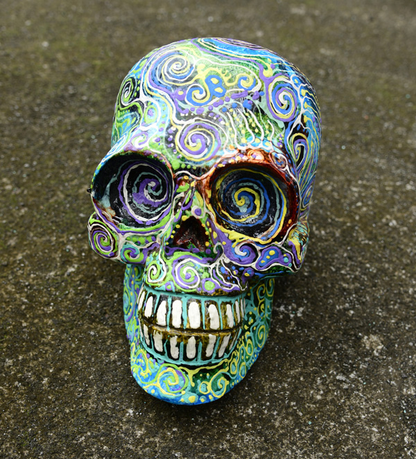 SCULTURA TESCHIO IN LEGNO DI ALBESIA DIPINTO CM 20 CIRCA - Image 18