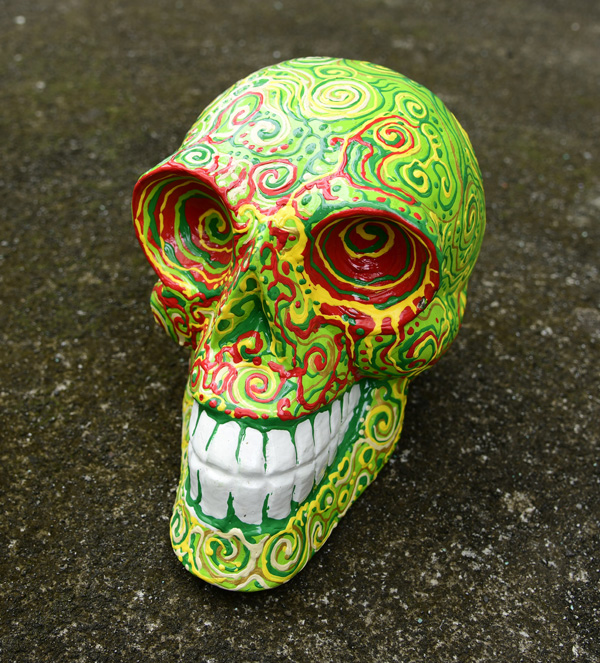 SCULTURA TESCHIO IN LEGNO DI ALBESIA DIPINTO CM 20 CIRCA - Image 2