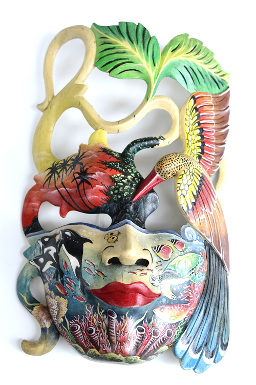 MASCHERA SUIT DIPINTA IN LEGNO DI IBISCO CM30 - Image 8