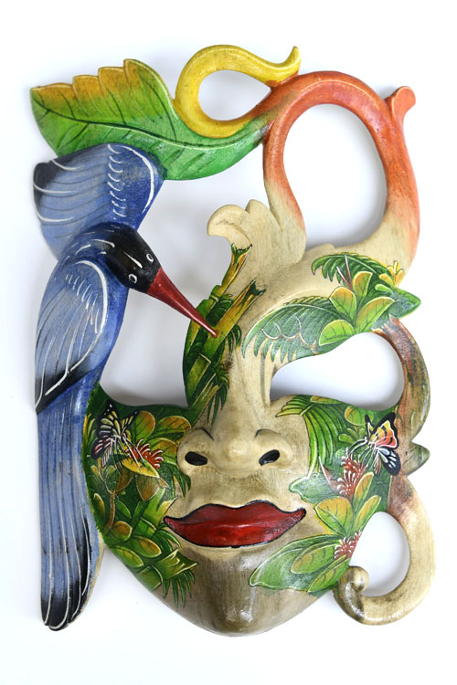 MASCHERA DIPINTA IN LEGNO DI HIBISCUS CM 25 - Image 2