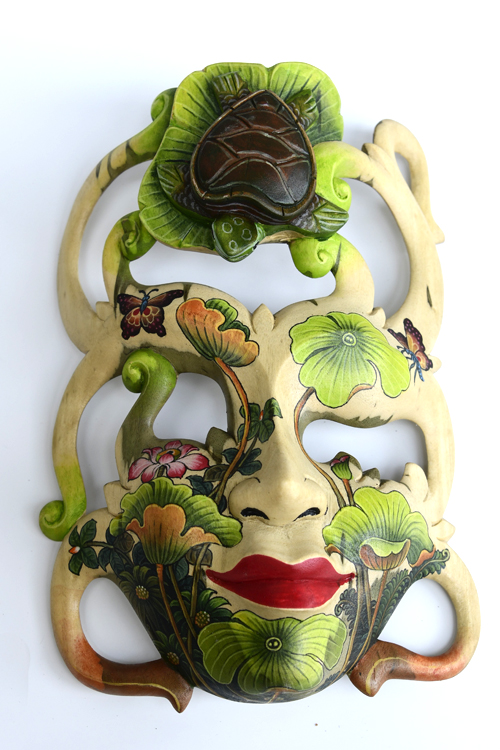 MASCHERA DIPINTA IN LEGNO DI HIBISCUS CM 25 - Image 3