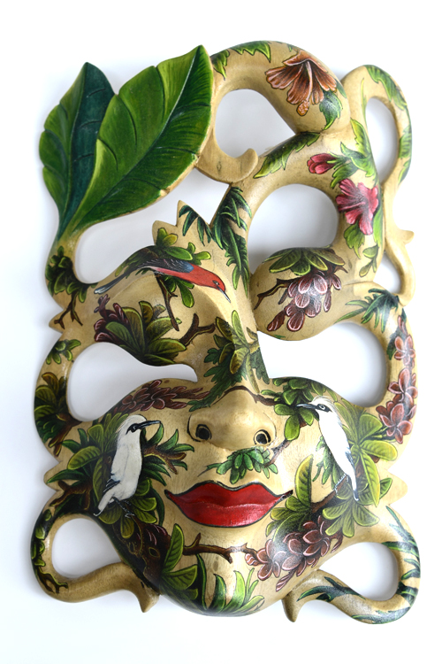 MASCHERA DIPINTA IN LEGNO DI HIBISCUS CM 25 - Image 4