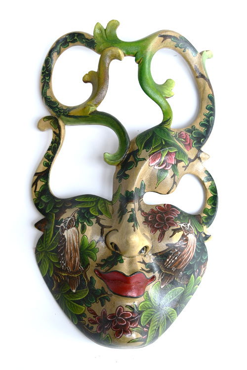 MASCHERA DIPINTA IN LEGNO DI HIBISCUS CM 25 - Image 5