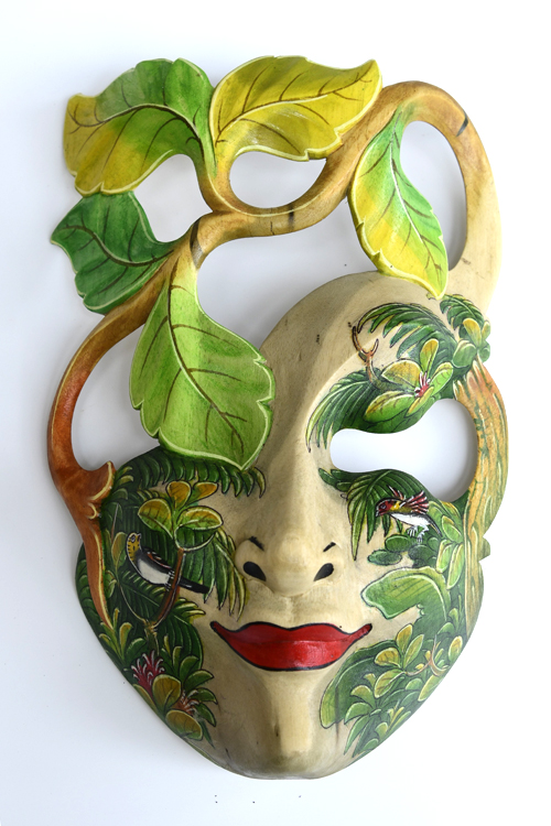 MASCHERA DIPINTA IN LEGNO DI HIBISCUS CM 25 - Image 6