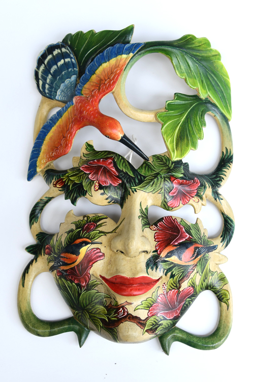 MASCHERA DIPINTA IN LEGNO DI HIBISCUS CM 25 - Image 8