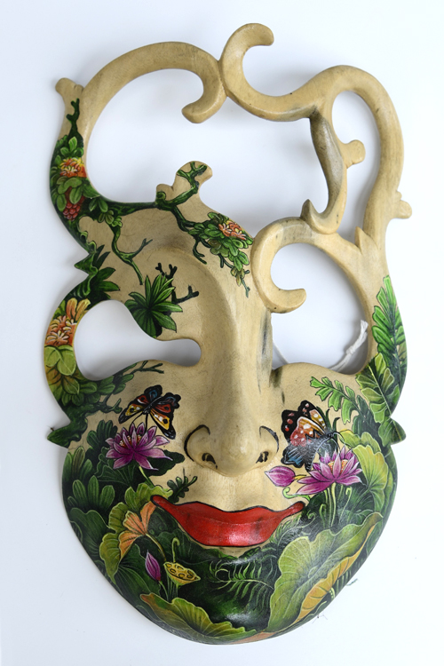 MASCHERA DIPINTA IN LEGNO DI HIBISCUS CM 25 - Image 10