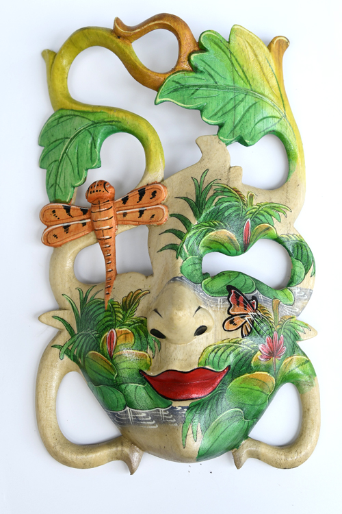 MASCHERA DIPINTA IN LEGNO DI HIBISCUS CM 25 - Image 12