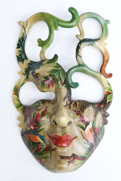 MASCHERA DIPINTA IN LEGNO DI HIBISCUS CM 25 - Image 13