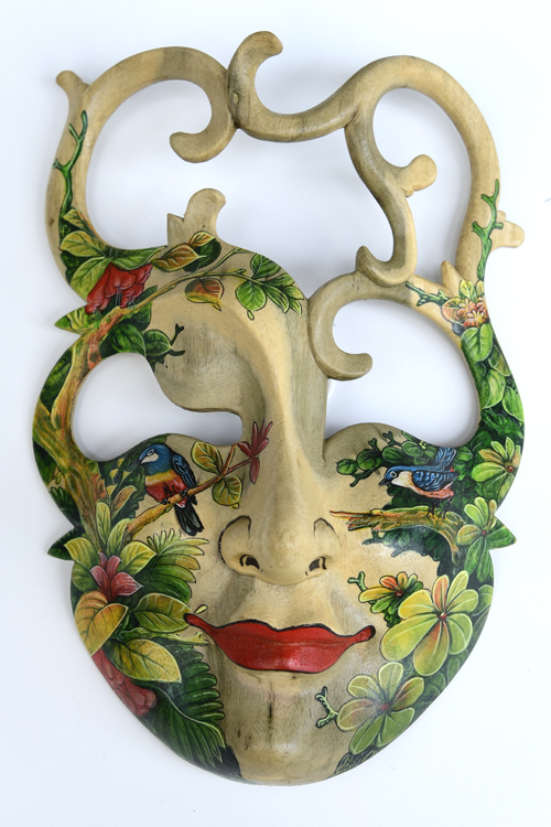 MASCHERA DIPINTA IN LEGNO DI HIBISCUS CM 25 - Image 15