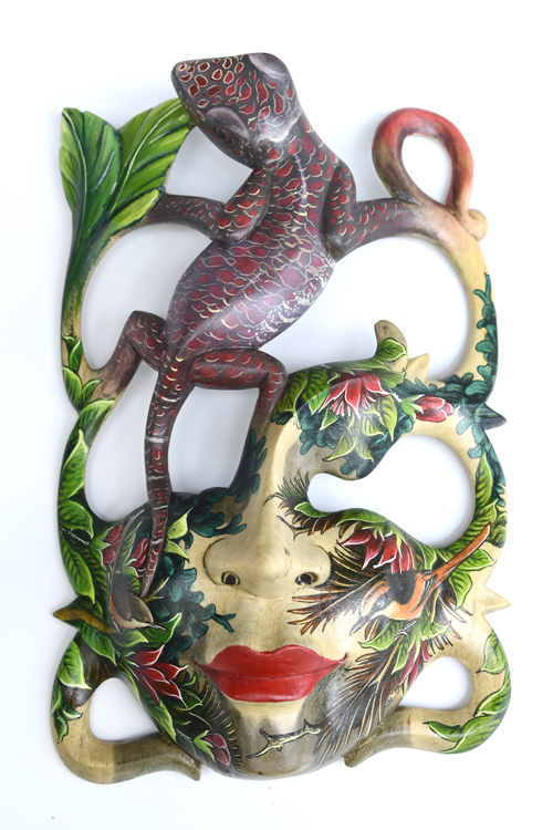 MASCHERA DIPINTA IN LEGNO DI HIBISCUS CM 25 - Image 17