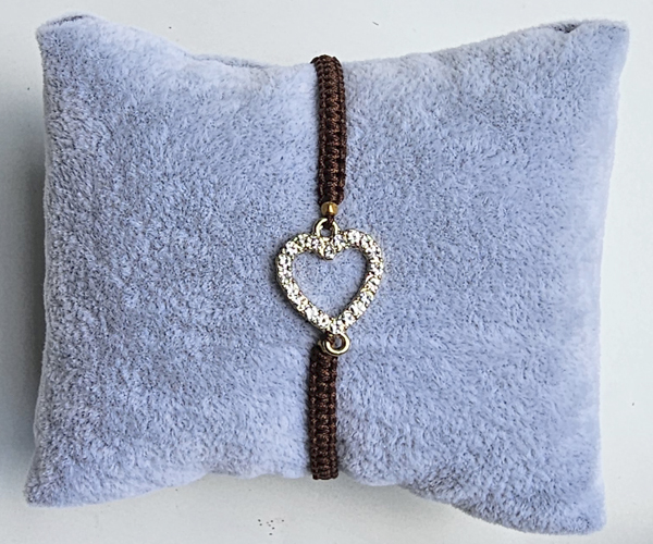 BRACCIALE TEMALI IN MACRAME CON CHARM CUORE FORATO GOLD PLATED E ZIRCONI BIANCHI - Image 3