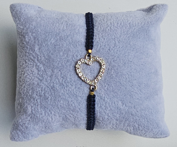 BRACCIALE TEMALI IN MACRAME CON CHARM CUORE FORATO GOLD PLATED E ZIRCONI BIANCHI - Image 4