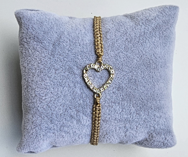 BRACCIALE TEMALI IN MACRAME CON CHARM CUORE FORATO GOLD PLATED E ZIRCONI BIANCHI - Image 5