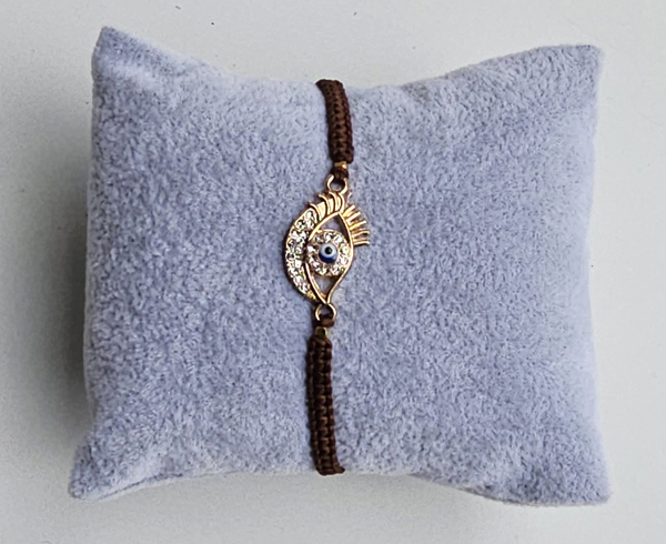 BRACCIALE TEMALI IN MACRAME CON CHARM OCCHIO BLU GOLD PLATED E ZIRCONI BIANCHI - Image 4