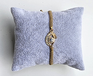 BRACCIALE TEMALI IN MACRAME CON CHARM OCCHIO BLU GOLD PLATED E ZIRCONI BIANCHI