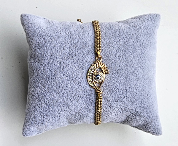 BRACCIALE TEMALI IN MACRAME CON CHARM OCCHIO BLU GOLD PLATED E ZIRCONI BIANCHI - Image 5