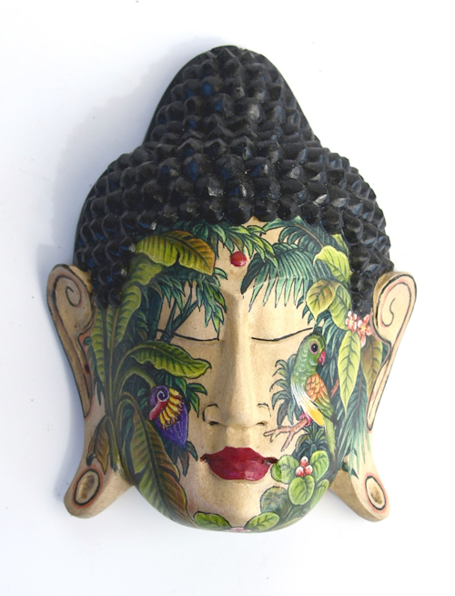 Maschera Decorativa In Legno Di Bali Dipinta A Mano - 30 Cm, Per Parete, Artigianale, Soggetto Tradizionale