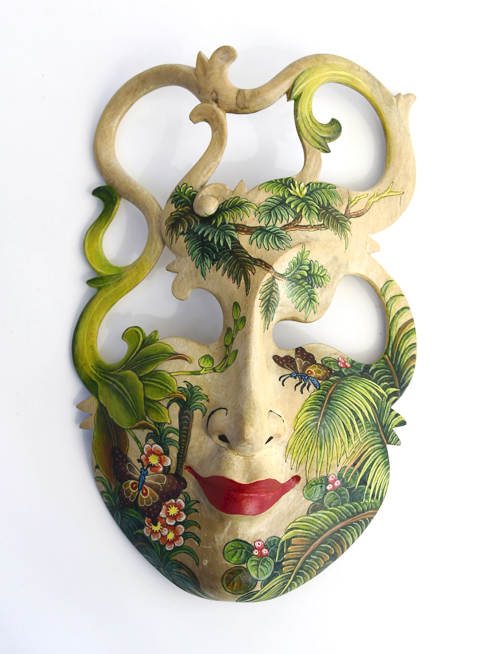 MASCHERA DIPINTA IN LEGNO DI HIBISCUS CM 25 - Image 19