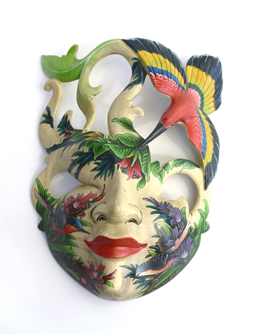 MASCHERA DIPINTA IN LEGNO DI HIBISCUS CM 25 - Image 20