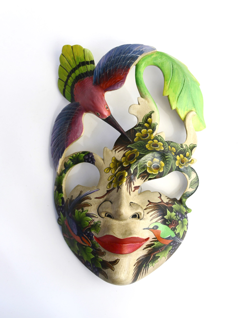 MASCHERA DIPINTA IN LEGNO DI HIBISCUS CM 25 - Image 21