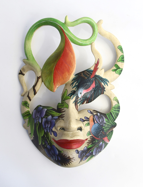 MASCHERA DIPINTA IN LEGNO DI HIBISCUS CM 25 - Image 22