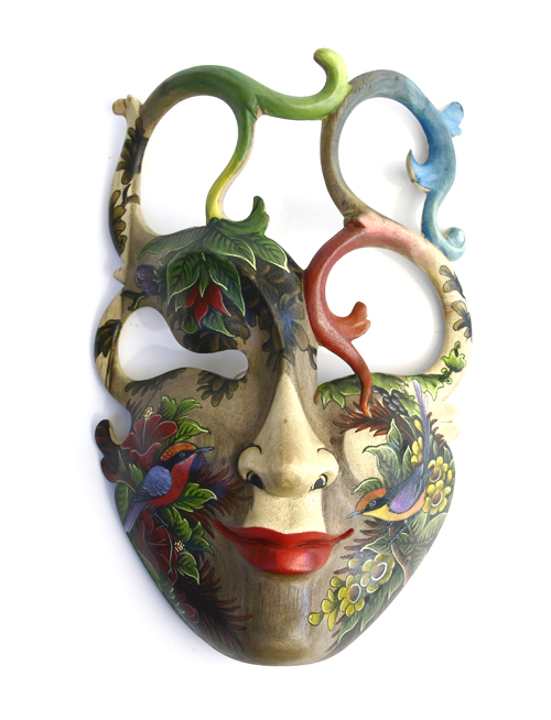 MASCHERA DIPINTA IN LEGNO DI HIBISCUS CM 25 - Image 23