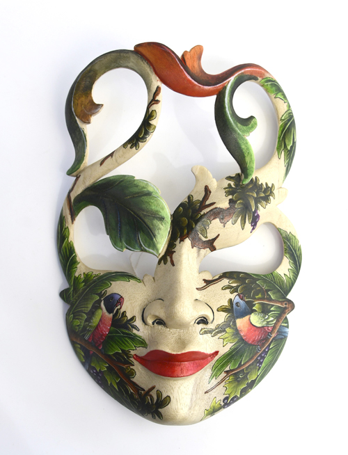 MASCHERA DIPINTA IN LEGNO DI HIBISCUS CM 25 - Image 24