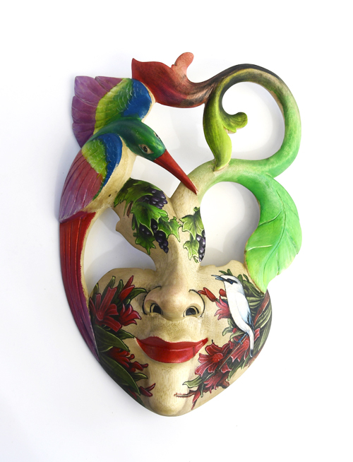 MASCHERA DIPINTA IN LEGNO DI HIBISCUS CM 25 - Image 25