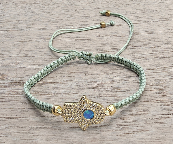 BRACCIALE FULL MACRAME' CON MEDAGLIA IN METALLO GOLD PLATED CON ZIRCONI MANO DI FATIMA CON MANDALA - Image 2