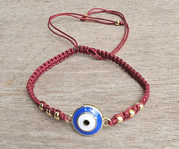 BRACCIALE FULL MACRAME' CON MEDAGLIA IN METALLO GOLD PLATED DEVIL EYE SMALTATO ENAMEL BLUE BIANCO - Image 11